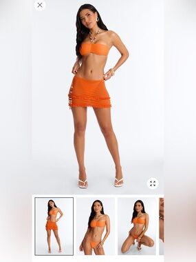 Orange Fringe Mini Skirt and bikini - Women